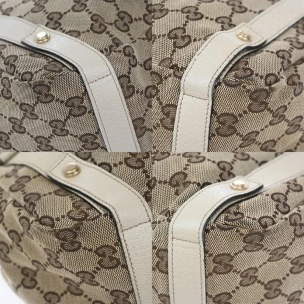 GUCCI Logo GG Pattern Shoulder Tote Bag Canvas Leather Brown White Italy 85EG225 - Picture 7 of 15